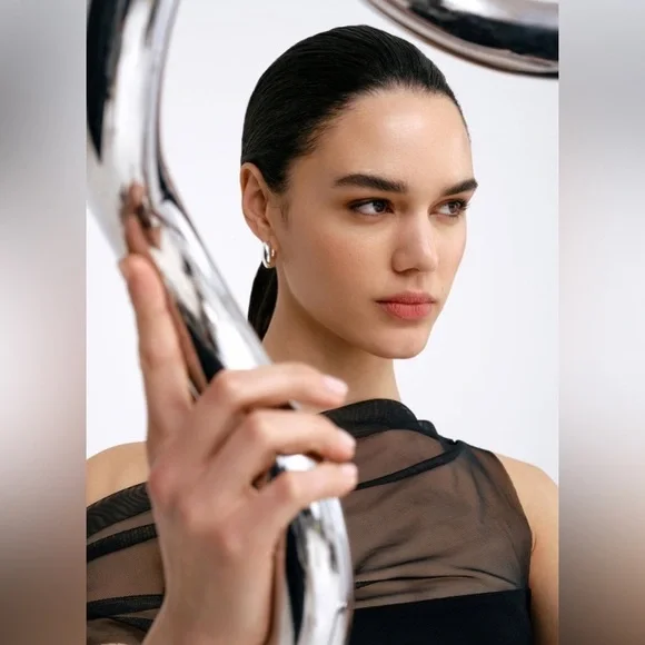 Marcella NYC Cabrini Top European Ponte & Mesh Drape Top Medium - Picture 8 of 16